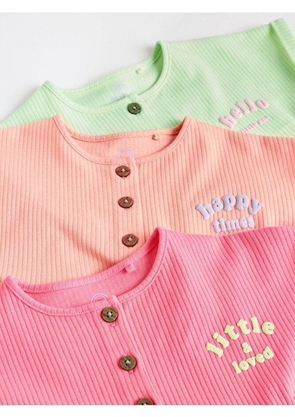 %100 Pamuklu Pembe Yeşil 3'lü Romper Set fırsatları