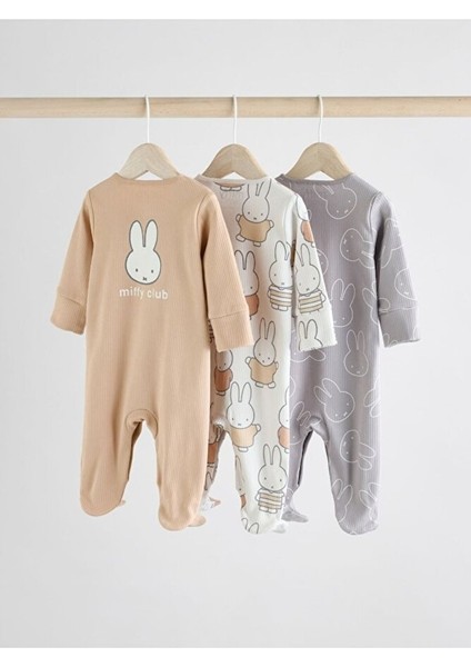 % 100 Pamuklu Premium Krem Tavşan Desenli 3'lü Tulum Set fiyatları