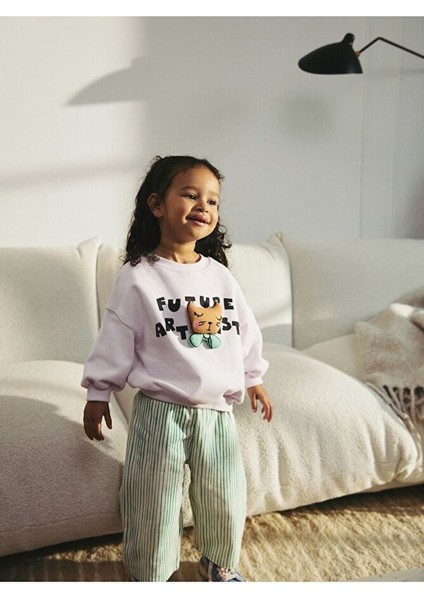 Pamuklu Yeşil Çizgili Baskılı Uzun Kollu Alt Üst Takım