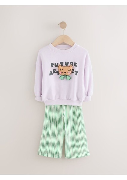 Pamuklu Yeşil Çizgili Baskılı Uzun Kollu Alt Üst Takım modelleri