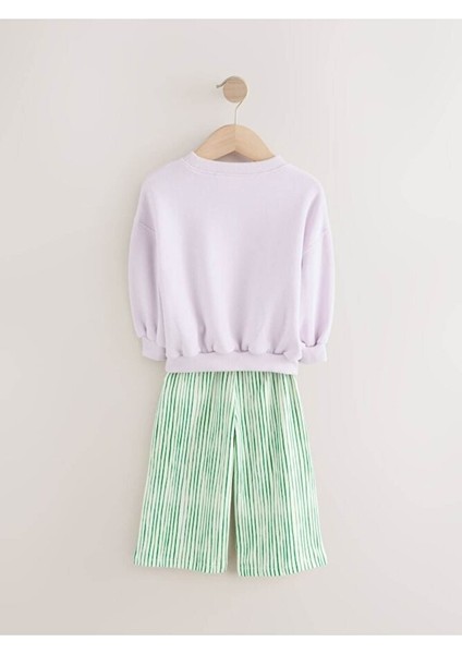 Pamuklu Yeşil Çizgili Baskılı Uzun Kollu Alt Üst Takım fırsatları