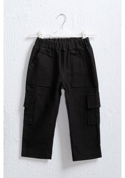 Çocuk Siyah Kargo Pantolon – %100 Pamuk, Rahat Lastikli Bel, Cepli Erkek & Kız Çocuk Pantolonu