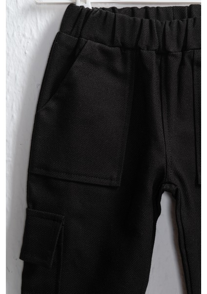 Çocuk Siyah Kargo Pantolon – %100 Pamuk, Rahat Lastikli Bel, Cepli Erkek & Kız Çocuk Pantolonu fiyatları