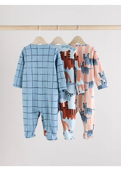 %100 Pamuklu Mavi Hayvan Desenli 3'lü Tulum Set fiyatları
