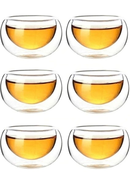 Turuncu Çift Cidarlı Cam Sosluk 6'lı Set, 35 Ml, Şık ve Kullanışlı Mini Kase