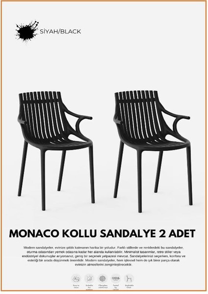2 Li Set Monako Kollu Lüx Cafe Restaurant Sandalyesi