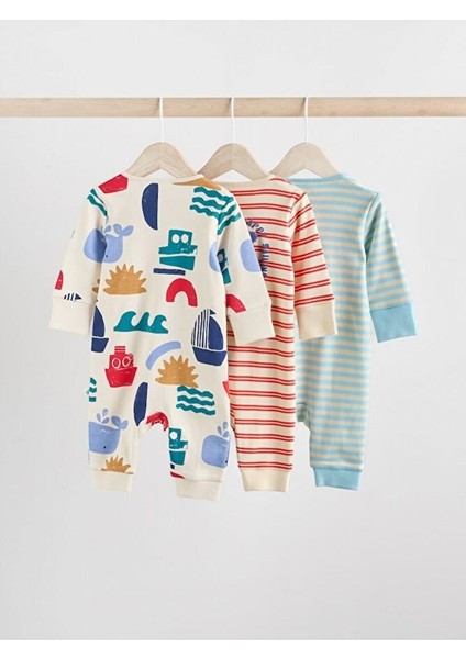 %100 Pamuklu Krem Mavi Baskılı 3'lü Tulum Set fiyatları
