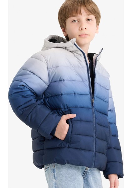 Erkek Çocuk Su Geçirmez Kapüşonlu Polar Astarlı Fermuarlı Şişme Mont E9345A825WN