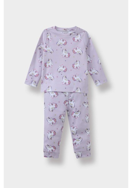 Kız Bebek Pijama Takımı Unicorn Baskılı Uzun Kollu Üst Uzun Alt F0632A525AU
