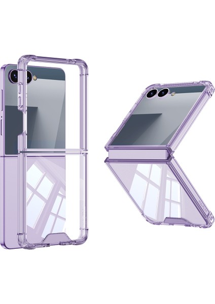 Samsung Galaxy Z Flip 7 Kılıf Full Camlı Kıpta Kapak - Mor