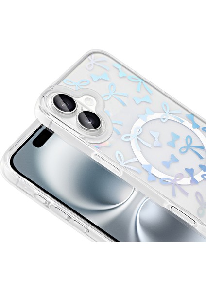 Apple iPhone 16 Plus Kılıf M-Safe Şarj Özellikli Şeffaf Folk Sert Kapak - Kalp fırsatları