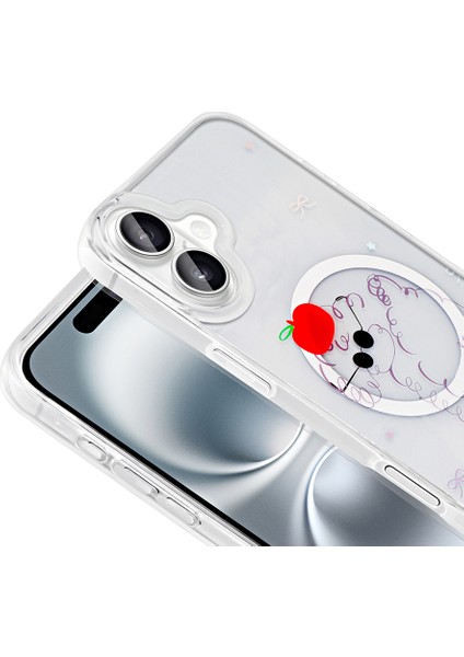 Apple iPhone 16 Plus Kılıf M-Safe Şarj Özellikli Şeffaf Folk Sert Kapak - Kalp