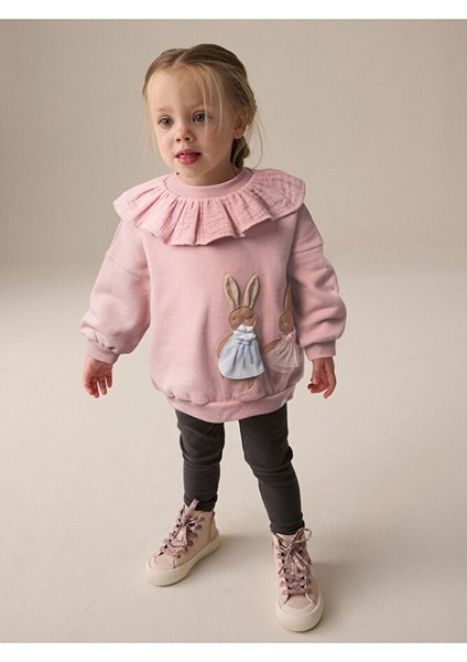 Pamuklu Pembe Tavşan Desenli Uzun Kollu Alt Üst Takım