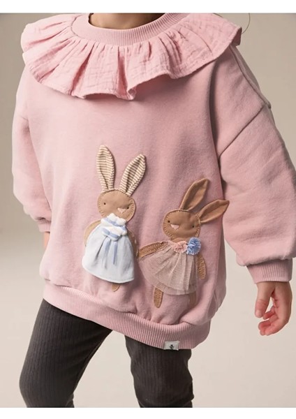 Pamuklu Pembe Tavşan Desenli Uzun Kollu Alt Üst Takım modelleri