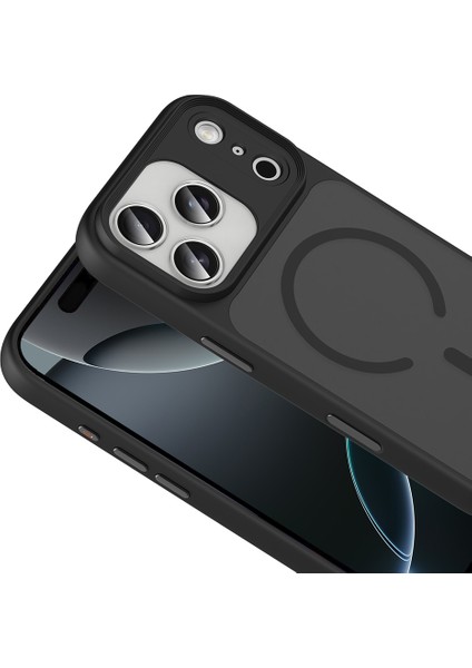 Apple iPhone 17 Pro Kılıf Mat Arka Yüzey Wireless Şarj Özellikli Zore Flet M-Safe Kapak modelleri