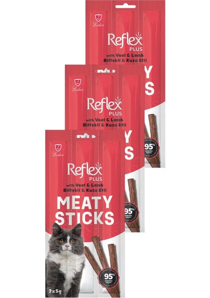 Meaty Sticks Biftekli ve Kuzu Etli Kedi Ödül Çubuğu 3X5GR Üçlü Paket