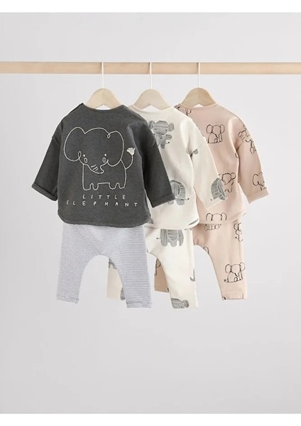 Pamuklu Krem Kahve Fil Desenli 3'lü Alt Üst Takım fiyatları