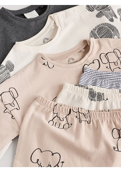 Pamuklu Krem Kahve Fil Desenli 3'lü Alt Üst Takım fırsatları