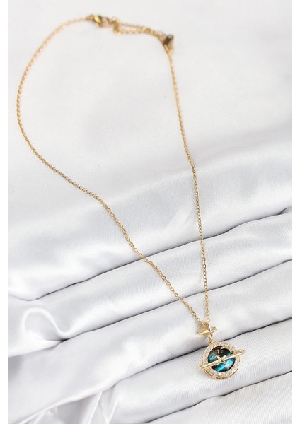 316L Çelik Zirkon Taşlı Gezegen Model Gold Renk Kadın Kolye - PRT3500EB08690 fiyatları