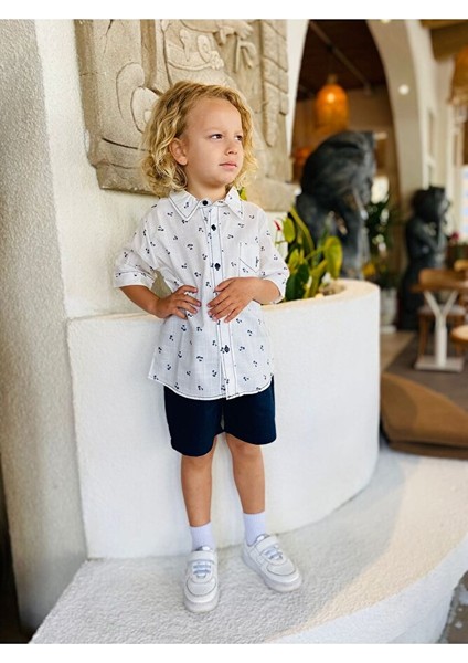 Laciel Paris Beyaz Keten Kısa Kollu Gömlek Lacivert Şortlu Alt Üst Takım modelleri