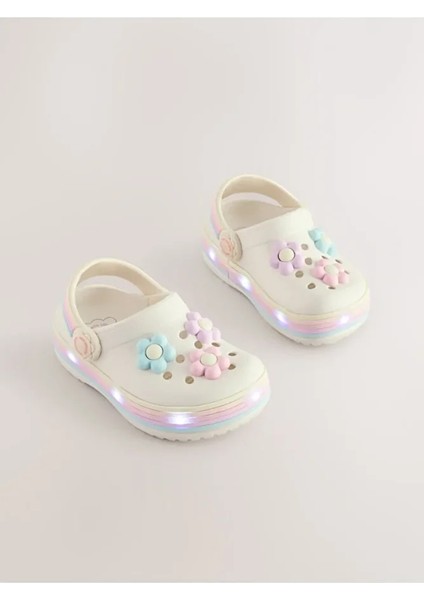 Beyaz Papatya Desenli Işıklı Terlik / Sandalet