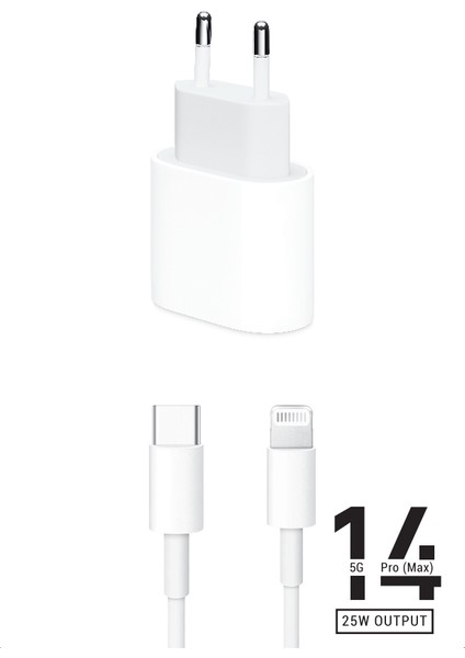 Tüm iPhone Modelleriyle Uyumlu Kablolu Set 25W Pd Akıllı Çip Hızlı Şarj Aleti Lighting Kablo C-L