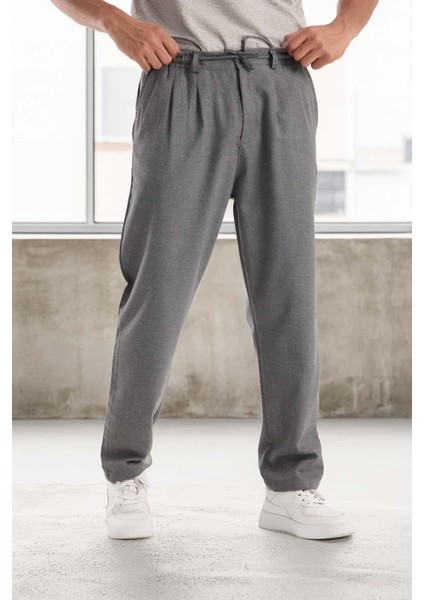 Bezayağı Kumaş Relax Fit Duble Paça Jogger Pantolon - Gri modelleri