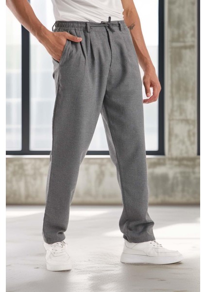 Bezayağı Kumaş Relax Fit Duble Paça Jogger Pantolon - Gri indirimleri
