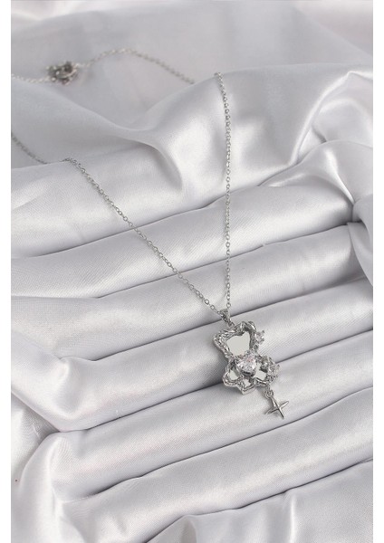 316L Çelik Gümüş Renk Ayna Ayıcık Model Zirkon Taşlı Kalp Detay Kadın Kolye - PRT3500EB03290 fiyatları