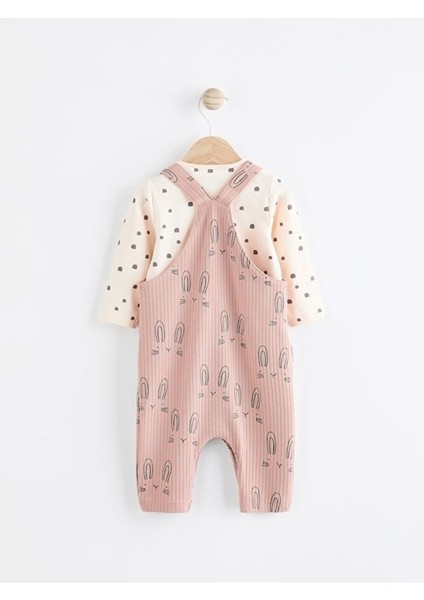 Pamuklu Pembe Tavşan Desenli Salopet Body Zıbın Set fiyatları