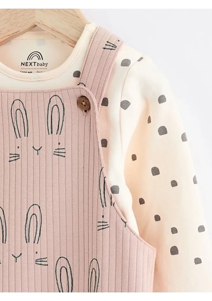 Pamuklu Pembe Tavşan Desenli Salopet Body Zıbın Set fırsatları