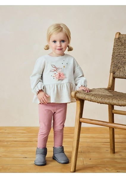 Pamuklu Pembe Krem Tavşan Desenli Uzun Kollu Alt Üst Takım