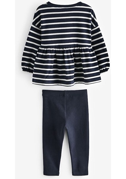 Pamuklu Lacivert Çizgili Çiçek Desenli Uzun Kollu Alt Üst Takım fırsatları