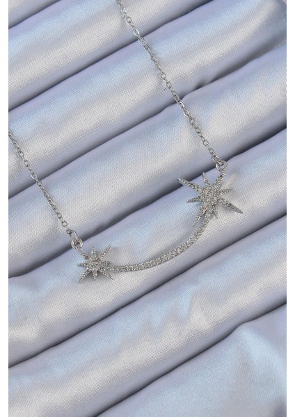 316L Çelik Zincir Gümüş Renk Zirkon Taşlı Kutup Yıldızı Kolye - PRT3500EB02228