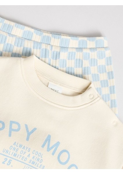 Pamuklu Beyaz Mavi Baskılı Uzun Kollu Alt Üst Takım fırsatları