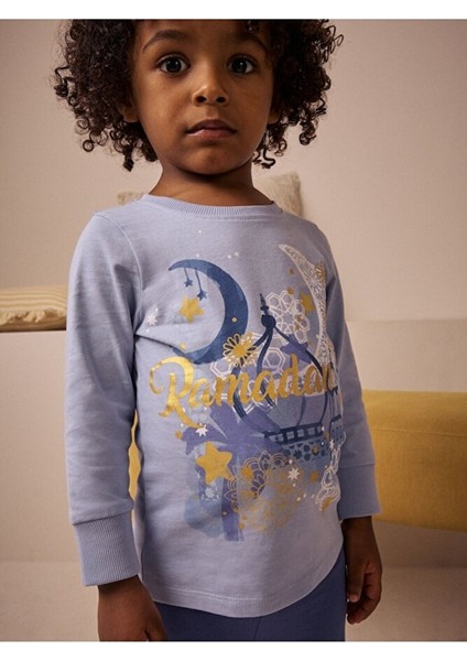 Pamuklu Mavi Ramazan Temalı Uzun Kollu Pijama Alt Üst Takım fiyatları