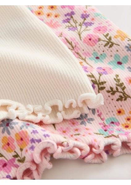 Pamuklu Pembe Çiçek Desenli Kısa Kollu 2'li Alt Üst Takım fiyatları