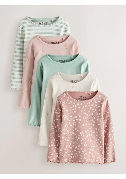 Pamuklu Krem Kahve Uzun Kollu Thsirt Tayt 5'li Alt Üst Takım modelleri