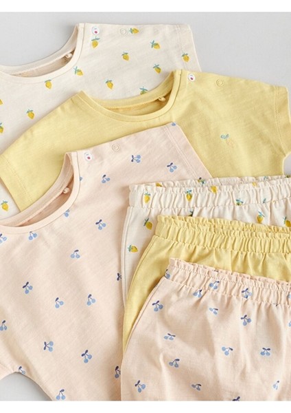 Pamuklu Sarı/beyaz Meyve Desenli Kısa Kollu 3'lü Alt Üst Takım fırsatları