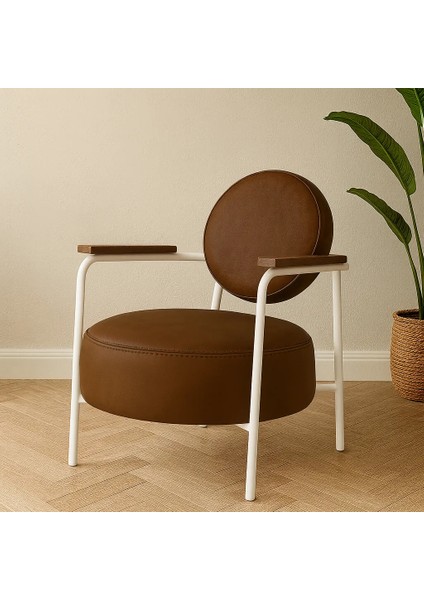venüs Berjer Modern Tekli Koltuk - Deri Kumaş - Beyaz Metal Iskelet - Acı Kahve