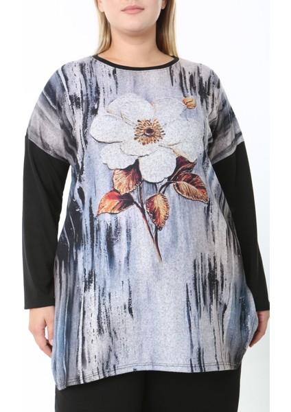 Yünlü Viskon Desenli Likralı Kadın Büyük Beden Tunik fiyatları