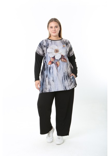 Yünlü Viskon Desenli Likralı Kadın Büyük Beden Tunik indirimleri