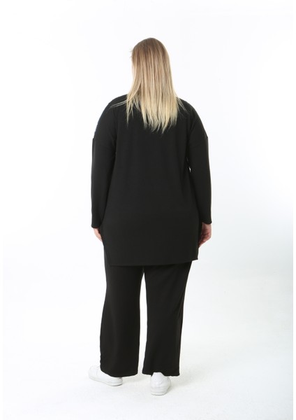 Yünlü Viskon Desenli Likralı Kadın Büyük Beden Tunik