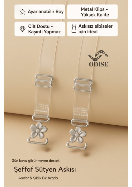 Şeffaf Papatya Desenli Ayarlanabilir Sütyen Askısı – Görünmez & Şık Dokunuş (2 Adet-1 Çift)