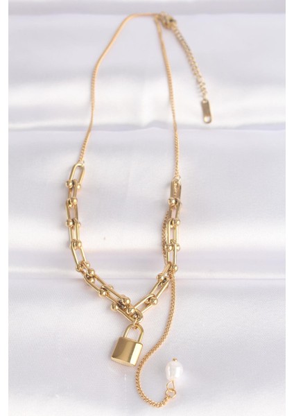 316L Çelik Zincir Altın Renk Zincirli Love Yazılı Kilit Kolye - PRT3500EB01454 fiyatları