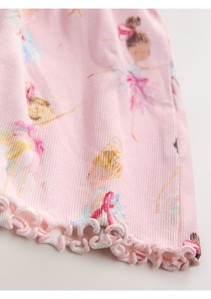 % 100 Pamuklu Pembe Balerin Desenli Kısa Kollu Elbise fırsatları