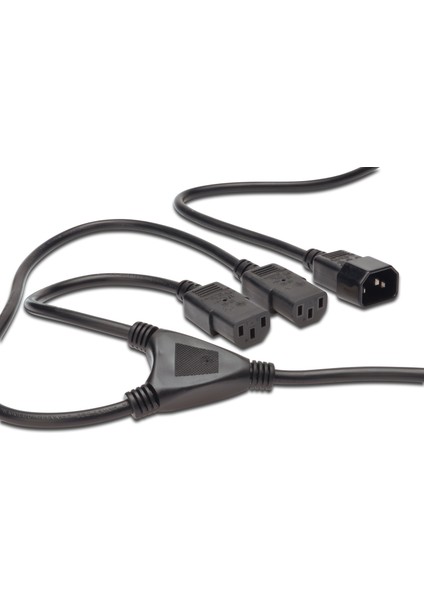 Güç Kaynağı Kablosu, C14 Erkek - 2x C13 Dişi, 1.7 Metre, H05VV-F3G, 1.0QMM/0.75QMM, Siyah Renk&lt;br&gt; power Cord Splitter Cable, C14 Male - 2x C13 Female Jack, 1.7 Metre, H05VV-F3G, 1.0QMM/0.75QMM