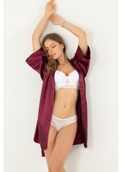 Kadın Bordo Saten Sabahlık