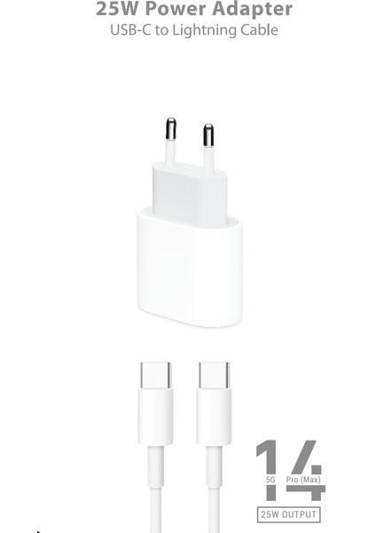 25W Pd Type-C Kablolu Set Akıllı Çip Hızlı Şarj Aleti Tüm iPhone Modelleriyle Uyumlu