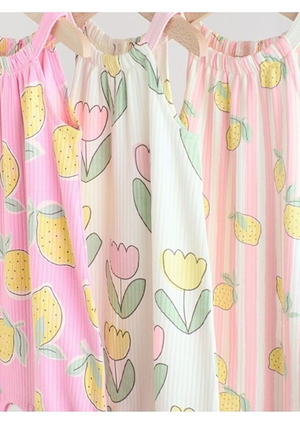 % 100 Pamuklu Soft Pembe Limon Baskılı 3'lü Romper Set modelleri